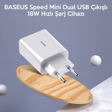 Baseus Speed Mini Dual USB Çıkışlı 18W Hızlı Şarj Cihazı TZCCFS-D02
