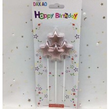 Tam İthalat Çubuklu Metalize Yıldızlı Doğum Günü Mumu Rose Gold