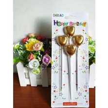 Tam İthalat Çubuklu Metal Kalpli Doğum Günü Mumu Gold