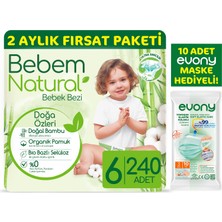Bebem Natural Bebek Bezi 6 Beden E.large 2 Aylık Fırsat Paketi 240'lı + Evony Maske 10'lu