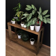 O&A Wood 2 Katlı Doğal Ahşap Çiçeklik, Koyu Meşe Masif Saksı Standı