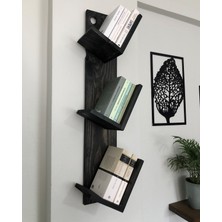 O&A Wood Doğal Ahşap Kitaplık, Dekoratif Tasarım Ahşap Vintage Kitaplık, Siyah