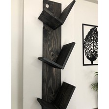O&A Wood Doğal Ahşap Kitaplık, Dekoratif Tasarım Ahşap Vintage Kitaplık, Siyah