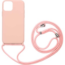 Case 4U Apple iPhone 12 Mini Kılıf Boyuna Askılı İpli Mat Silikon Ropi Arka Kapak Rose Gold
