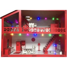 Belinay Ahşap Oyun Evi 80CM 27 Eşya LED Işıklı