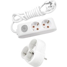 Beyaz Set Multi-Let 2'li Anahtarlı Topraklı Ç.k. Grup Priz  5 Metre + 3'lü Yonca Fiş-Priz