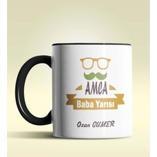 Hediye Zengini Kişiye Özel Amca Baba Yarısı Tasarımlı Siyah Kupa Bardak