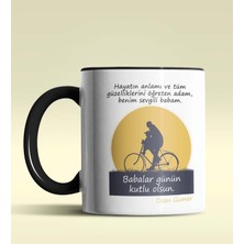 Hediye Zengini Kişiye Özel Babalar Günü Mesajlı 4 Tasarımlı Siyah Kupa Bardak