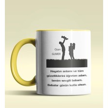 Hediye Zengini Kişiye Özel Babalar Günü Mesajlı Tasarımlı Sarı Kupa Bardak