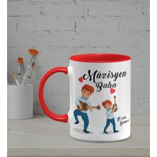 Hediye Zengini Kişiye Özel Müzisyen Baba Tasarımlı Kırmızı Renkli Kupa