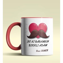 Hediye Zengini Kişiye Özel Iyiki Babamsın Bıyıklı Adam Tema Kırmızı Kupa Bardak