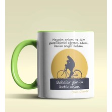 Hediye Zengini Kişiye Özel Babalar Günü Mesajlı 4 Tasarımlı Yeşil Kupa Bardak