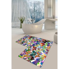 Modanoiva  Yıkanabilir Kaymaz Dot Taban 2'li Banyo Paspası ( 50CM x 60CM - 60CM x 100CM) MNP1085