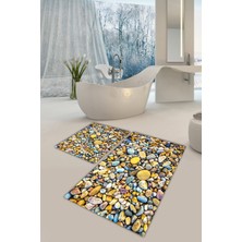 Modanoiva  Yıkanabilir Kaymaz Dot Taban 2'li Banyo Paspası ( 50CM x 60CM - 60CM x 100CM) MNP1087