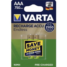 Varta 56673 Endless 750MAH Aaa Şarj Edilebilir Ince Kalem Pil 2'li Paket