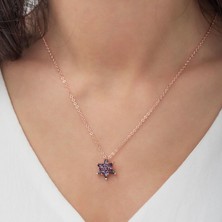 Ervanur Rose Altın Kaplama Taşlı Lotus Çiçeği Kadın Kolye Yüzük Set