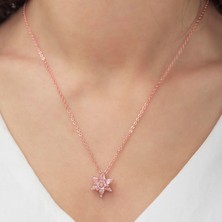 Ervanur Rose Altın Kaplama Taşlı Lotus Çiçeği Kadın Kolye Yüzük Set
