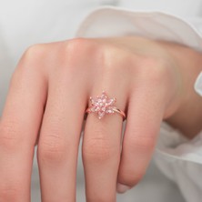 Ervanur Rose Altın Kaplama Taşlı Lotus Çiçeği Kadın Kolye Yüzük Set