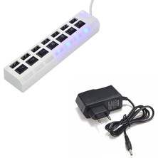 Afzelia 7 Port USB Hub Çoklayıcı Çoğaltıcı Onoff Düğmeli Işıklı Adaptörlü