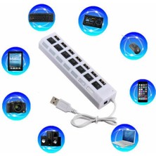 Afzelia 7 Port USB Hub Çoklayıcı Çoğaltıcı Onoff Düğmeli Işıklı Adaptörlü