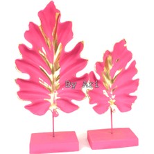 By Ari Ikili Yaprak Dekor Pembe Üzeri Gold-Do119-7