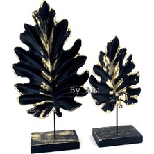 By Ari Ikili Yaprak Dekor Siyah Üzeri Gold Eskitme-Do119-3