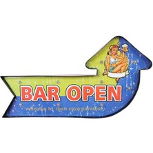 Huramarketing Bar Open Temalı Ledli Bar Tabelası Pano Vintage LED Ampülü