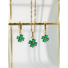 Soiestore Swarovski Şans Yoncası Yeşil Kolye Küpe Set