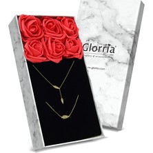 Glorria Altın Yaprak Kolye, Bileklik, Çiçekli Hediye Seti - SV0061-HS
