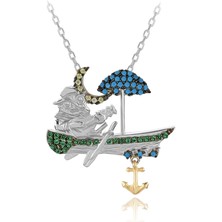 Sandalda Gitar Çalan Baykuş Gümüş Kolye