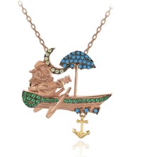 Sandalda Gitar Çalan Baykuş Gümüş Kolye