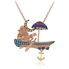 Sandalda Gitar Çalan Baykuş Gümüş Kolye