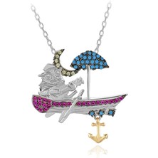 Sandalda Gitar Çalan Baykuş Gümüş Kolye