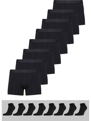 Nacar Store Erkek 8 Çorap + 8 Boxer Pamuklu Likralı Ekonomik Paket