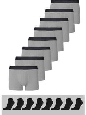 Nacar Store Erkek 8 Çorap + 8 Boxer Pamuklu Likralı Ekonomik Paket