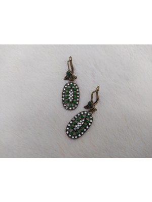 Hd Marketim Otantik Osmanlı Motifli Swarovski Taşlı Işıltılı Hürrem Sultan Eskitme Modern Küpe Yeşil Renk