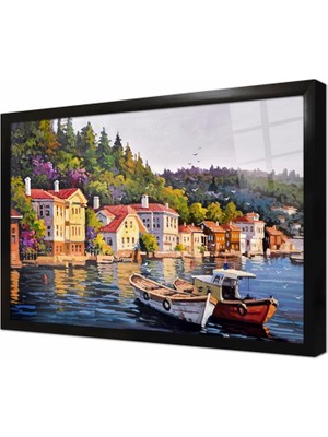 Tablosan Yalı Önünde Sandallar Istanbul Çerçeveli Cam Tablo