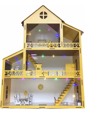 Belinay Ahşap Oyun Evi 80CM 21 Eşya LED Işıklı