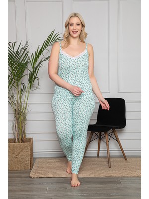Myben Büyük Beden Çiçek Desenli Dantel Detaylı Şortlu ve Taytlı Pijama Takımı 3'lü Set 80011