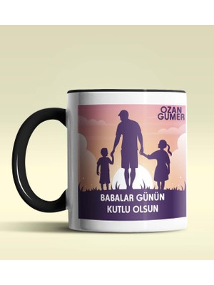 Hediye Zengini Kişiye Özel Babalar Günün Kutlu Olsun 2 Tasarımlı Siyah Renkli Kupa