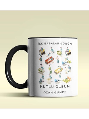 Hediye Zengini Kişiye Özel Ilk Babalar Günün Kutlu Olsun Tasarımlı Siyah Renkli Kupa