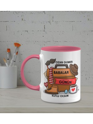 Hediye Zengini Kişiye Özel Babalar Günün Kutlu Olsun Temalı Pembe Renk Kupa