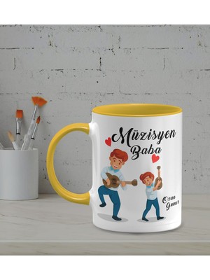 Hediye Zengini Kişiye Özel Müzisyen Baba Temalı Sarı Renk Kupa