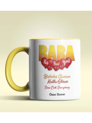 Hediye Zengini Kişiye Özel Baba Tasarımlı Sarı Kupa Bardak