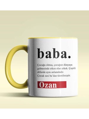 Hediye Zengini Kişiye Özel Baba Sözlük Açıklaması Tasarımlı Sarı Kupa Bardak
