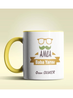 Hediye Zengini Kişiye Özel Amca Baba Yarısı Tasarımlı Sarı Kupa Bardak