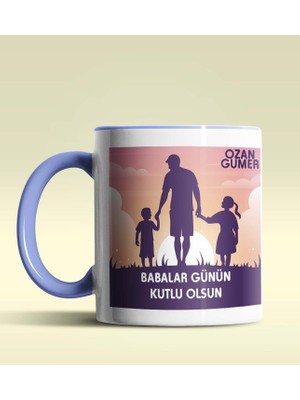 Hediye Zengini Kişiye Özel Babalar Günün Kutlu Olsun 2 Tasarımlı Mavi Renkli Kupa