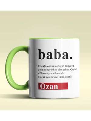Hediye Zengini Kişiye Özel Baba Sözlük Açıklaması Tasarımlı Yeşil Kupa Bardak