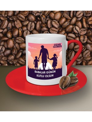 Hediye Zengini Kişiye Özel Babalar Günün Kutlu Olsun Temalı Kırmızı Kahve Fincanı