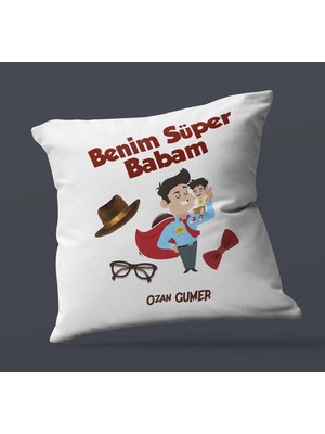 Hediye Zengini Kişiye Özel Benim Süper Babam Tasarımlı Saten Kare Yastık